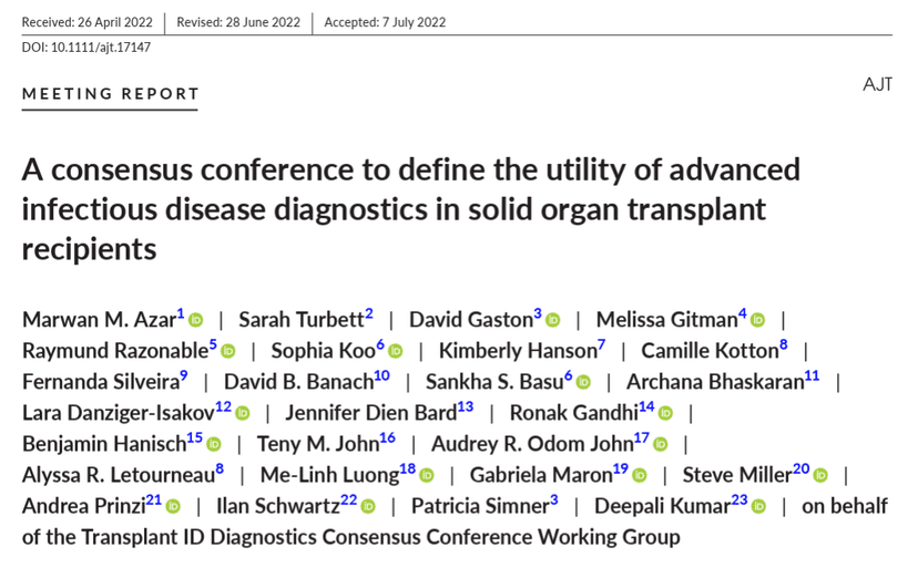 Metagenomic sequencing for Solid Organ Transplant Recipients per AST Consensus Guidance